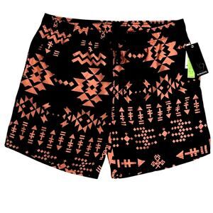 Burnside Swim Trunks Men XL Dark Navy Geometric Print Drawstring Beach Quick Dry